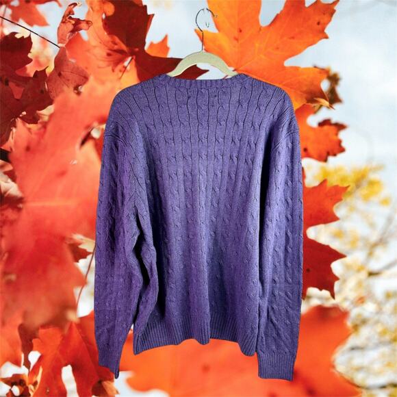 Polo Ralph Lauren Men's XXL Purple 100% Tussah Silk Cable Knit V Neck Sweater - Picture 2 of 7